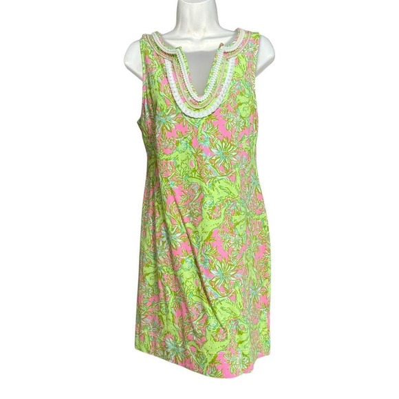 Lilly Pulitzer Dresses & Skirts - Lilly Pulitzer Shift Dress Womens Medium Pink Green Floral Excellent Braided